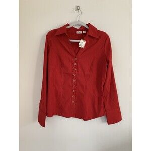NWT CATO Red Collared Button Down Peplum Blouse- Women's Size Medium